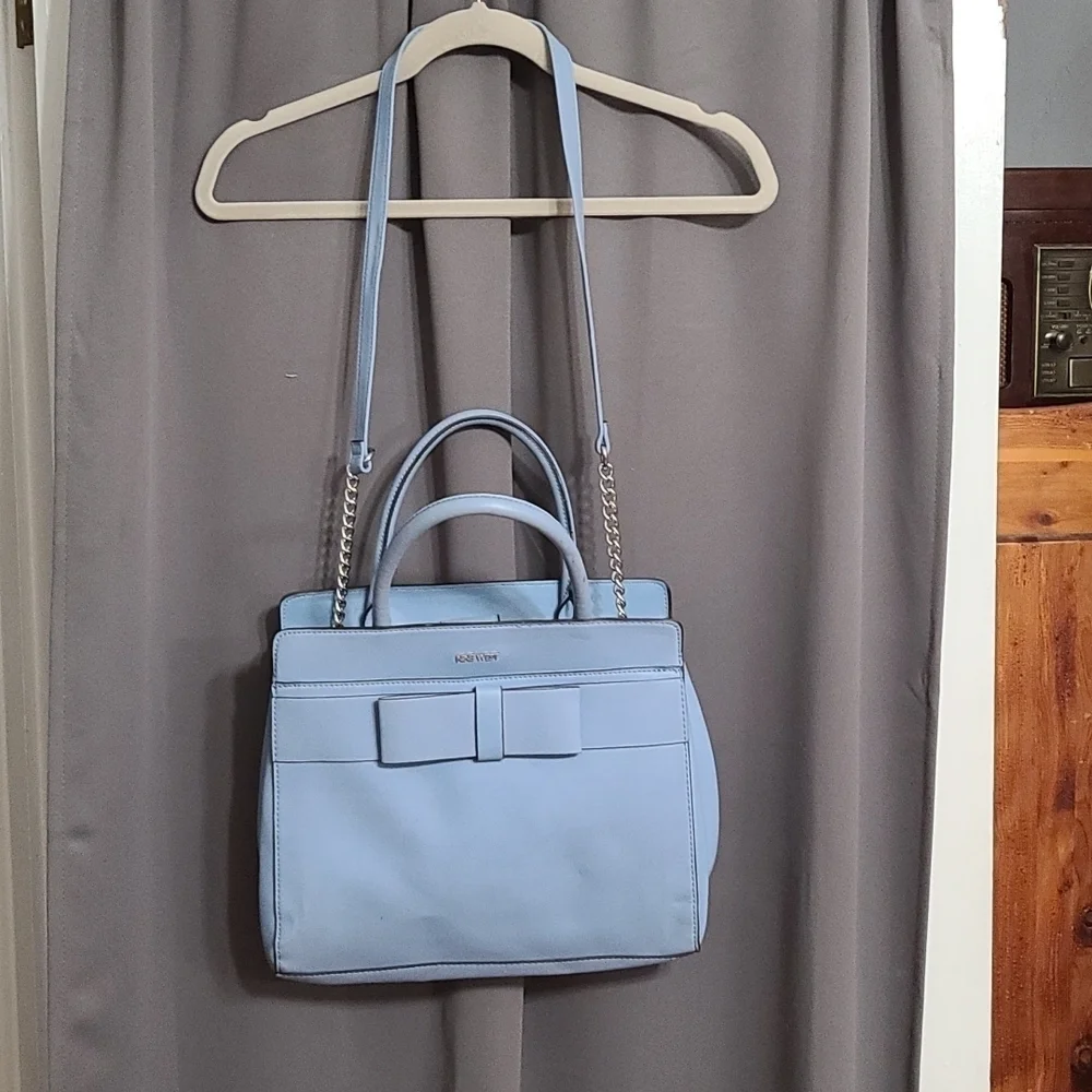 Nine‎ West Purse Faux Blue Leather 3 Compartments Handles/Strap 13x11